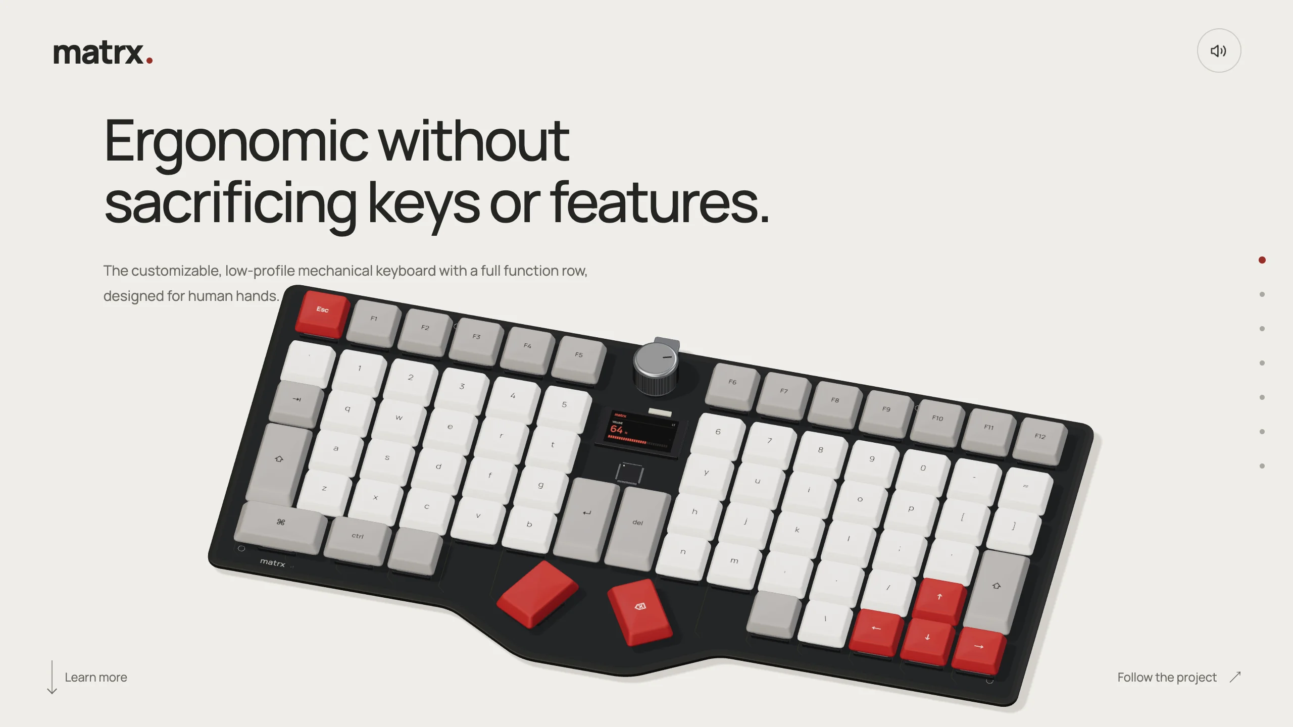 Matrx keyboard on its homepage